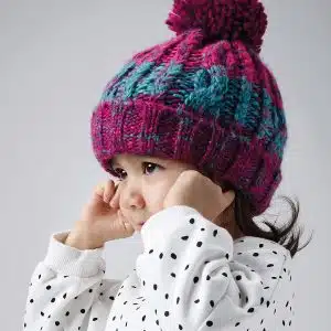 Junior corkscrew pom pom beanie