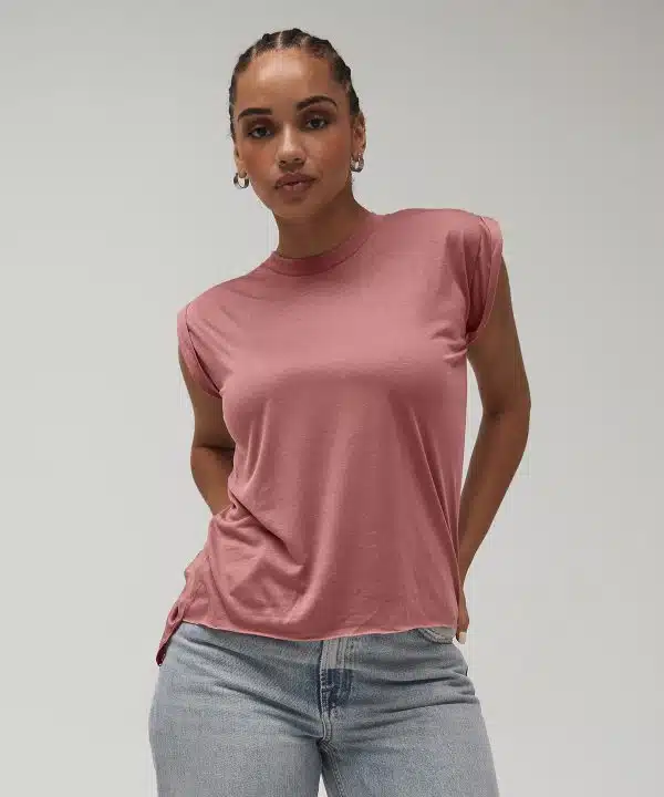 Women's flowy muscle tee with rolled cuff