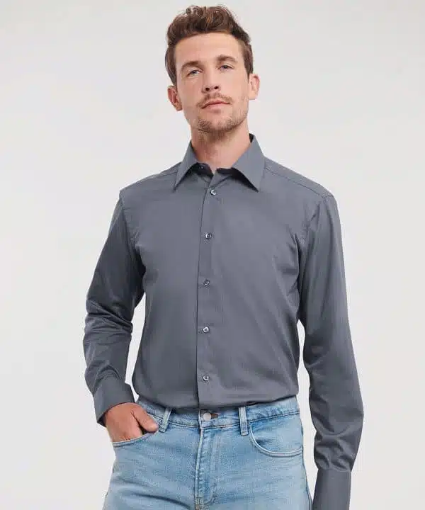 Long sleeve polycotton easycare fitted poplin shirt