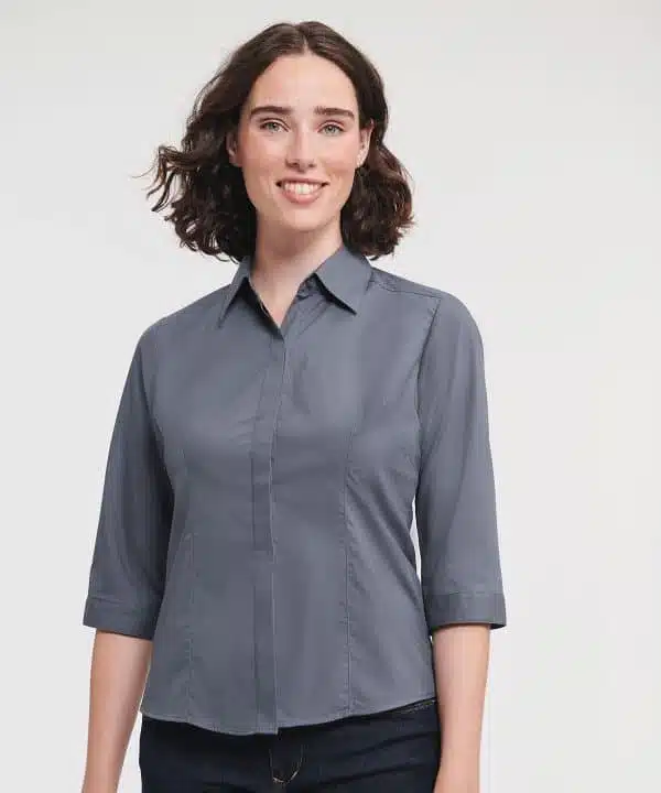 Women's ¾ sleeve polycotton easycare fitted poplin shirt