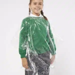 Kids emergency hooded plastic poncho