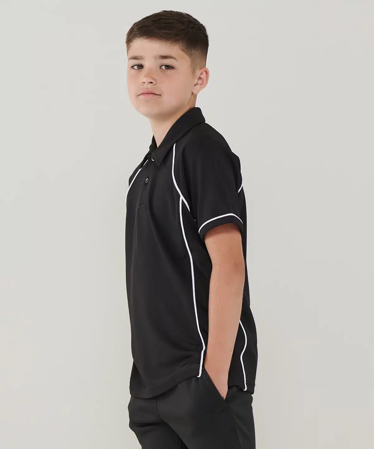 Kids piped performance polo