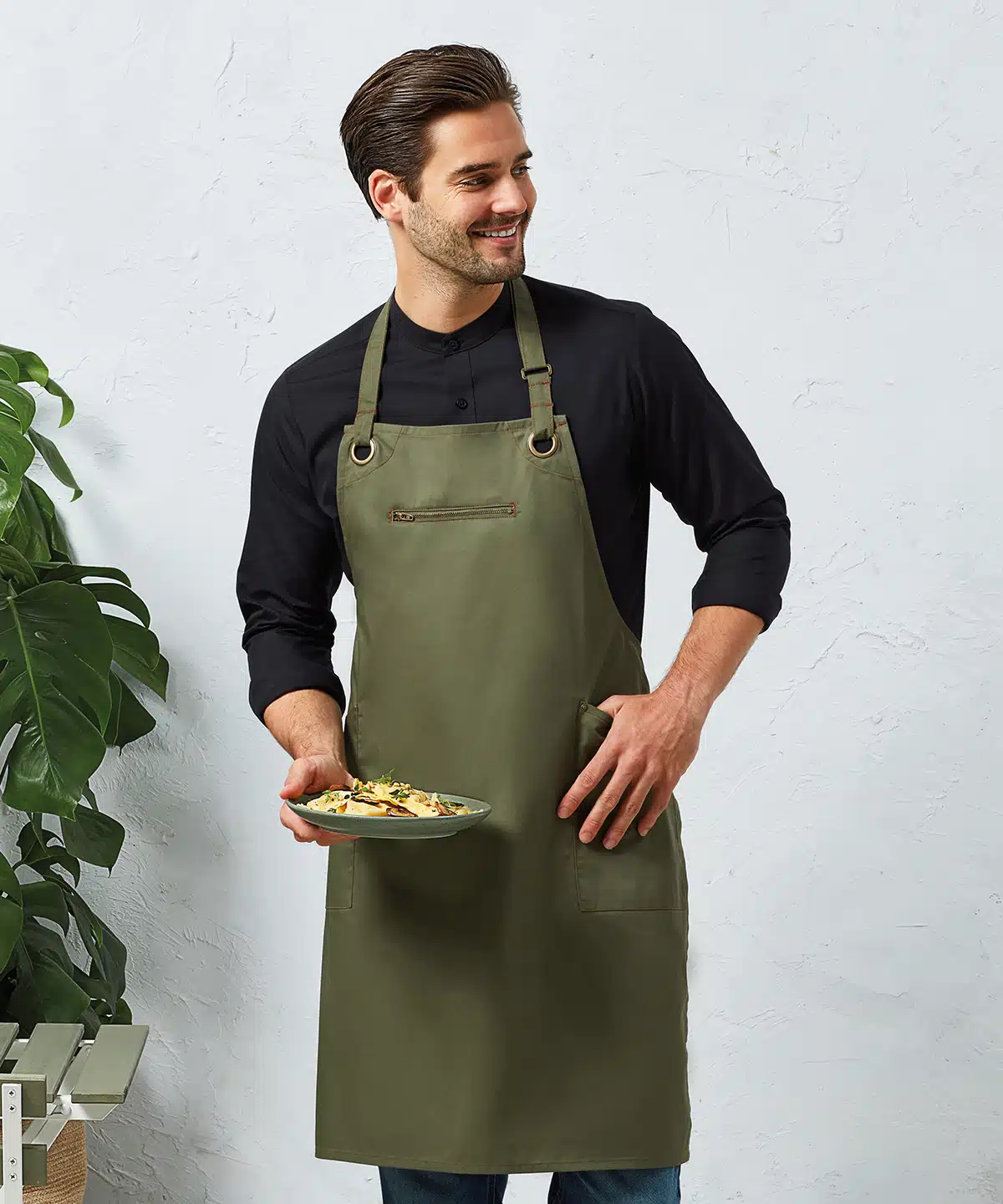 Barley Contrast Stitch Bib Apron